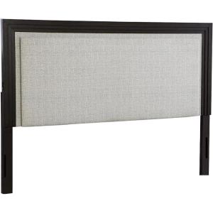 Signature Design by Ashley Neymorton Contemporary Stain Resistant Upholstered Lighted Panel Headboard with USB Ports for Bedroom, Queen, Light Gray & Dark Brown(Queen)