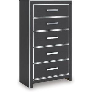 Signature Design by Ashley Ravalori Contemporary 5-Drawer Chest with Wood Finish, Black