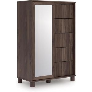 Signature Design by Ashley Symarro Casual Dressing 5-Drawer Chest with Walnut Finish, Dark Brown