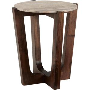 Signature Design by Ashley Tanidore Casual Marble Tabletop End Table with Cross Legs, Light Brown & Dark Brown