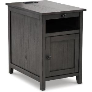 Signature Design by Ashley Treytown Casual Compact Chairside End Table with a Storage Cabinet, Open Cubby Shelf, Pull-Out Tray & USB Charging Ports, Brown(Dark Gray)
