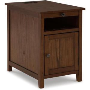 Signature Design by Ashley Treytown Casual Compact Chairside End Table with a Storage Cabinet, Open Cubby Shelf, Pull-Out Tray & USB Charging Ports, Brown(Brown)