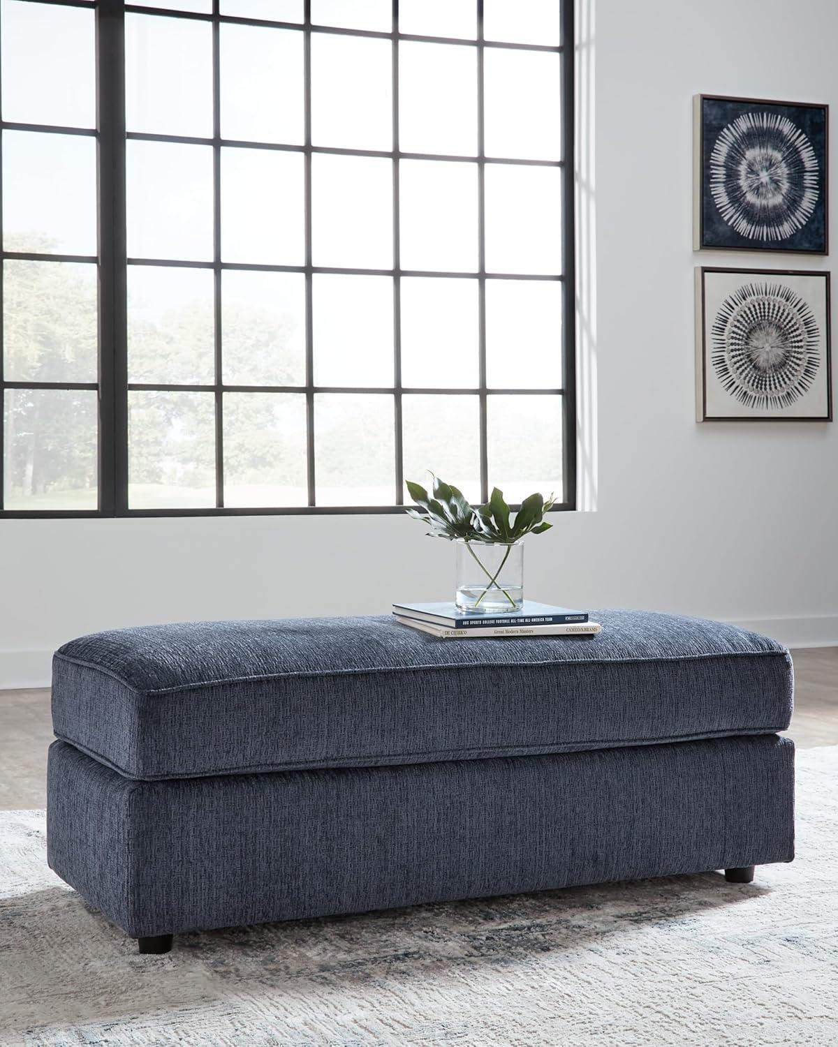 imageSignature Design by Ashley Albar Place Modern Upholstered Rectangular Accent Ottoman Blue