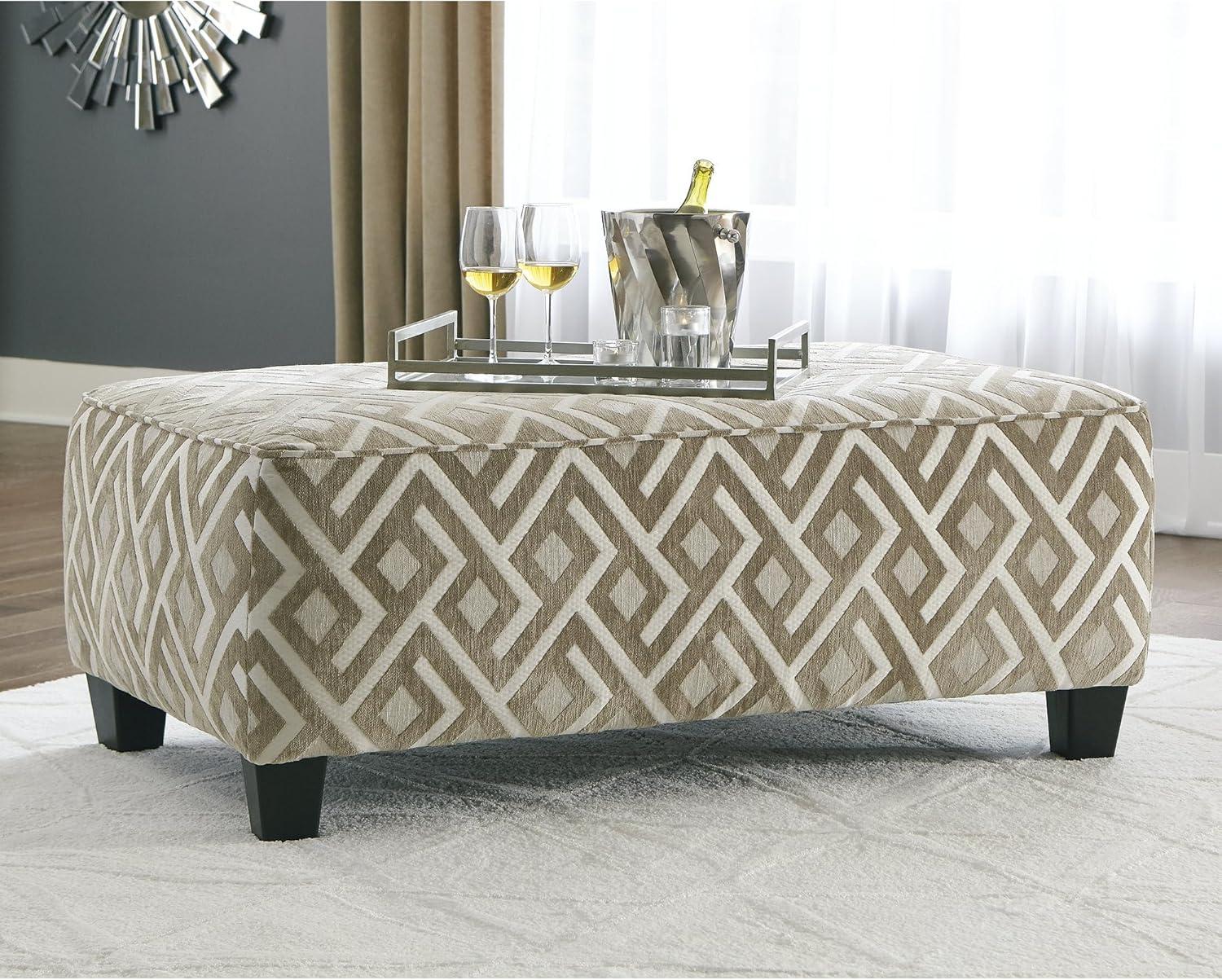 imageSignature Design by Ashley Dovemont Printed Oversized Accent Ottoman Beige ampamp White