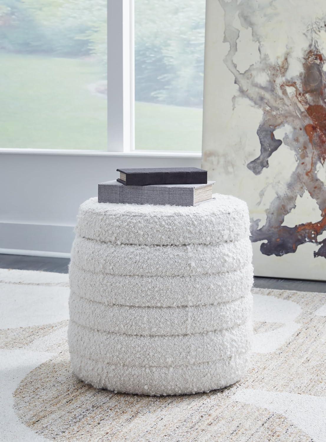 imageSignature Design by Ashley Duntler Modern Round Upholstered Storage Ottoman with Removable Top White