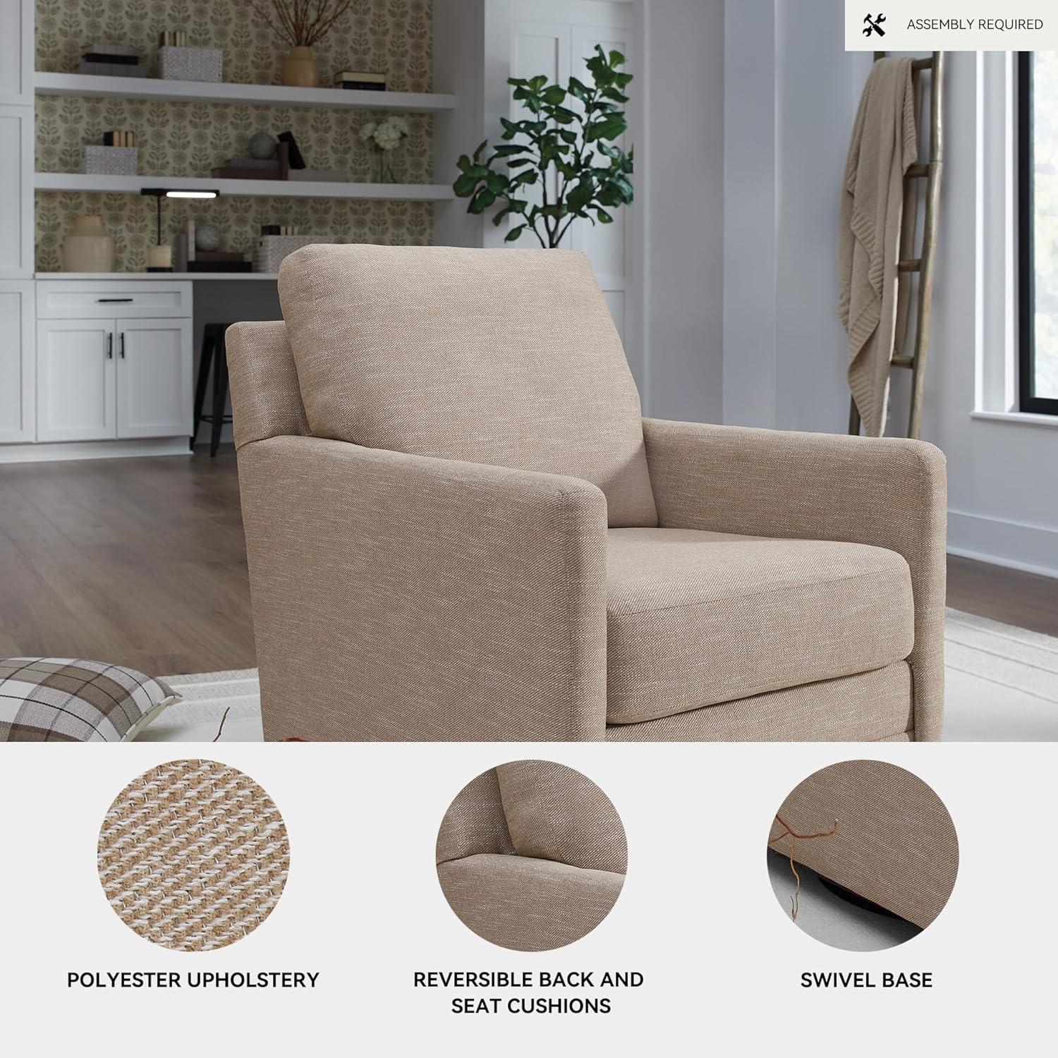 imageSignature Design by Ashley Freybourne NextGen Nuvella Casual Stain Resistant Swivel Accent Chair with Reversible Cushions Light BrownBeige
