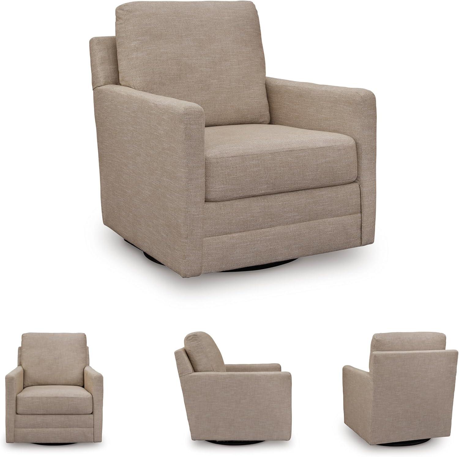 imageSignature Design by Ashley Freybourne NextGen Nuvella Casual Stain Resistant Swivel Accent Chair with Reversible Cushions Light BrownBeige