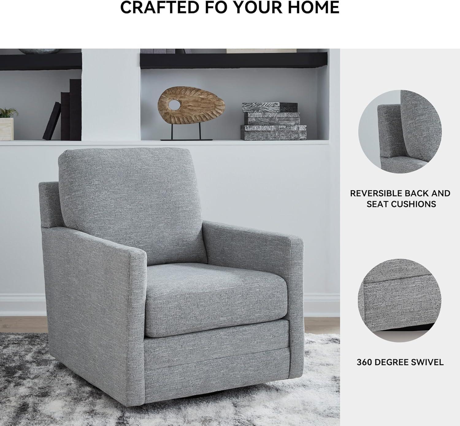 imageSignature Design by Ashley Freybourne NextGen Nuvella Casual Stain Resistant Swivel Accent Chair with Reversible Cushions Light BrownGrey