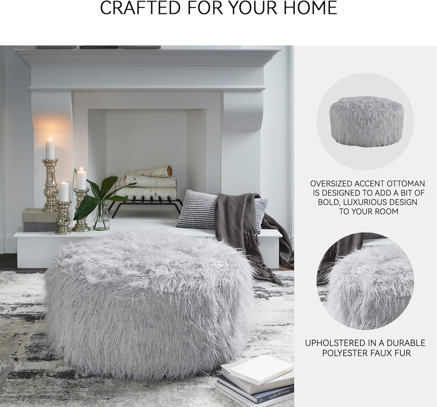 imageSignature Design by Ashley Galice Casual Faux Fur Oversized Accent Ottoman Light GrayLight Gray