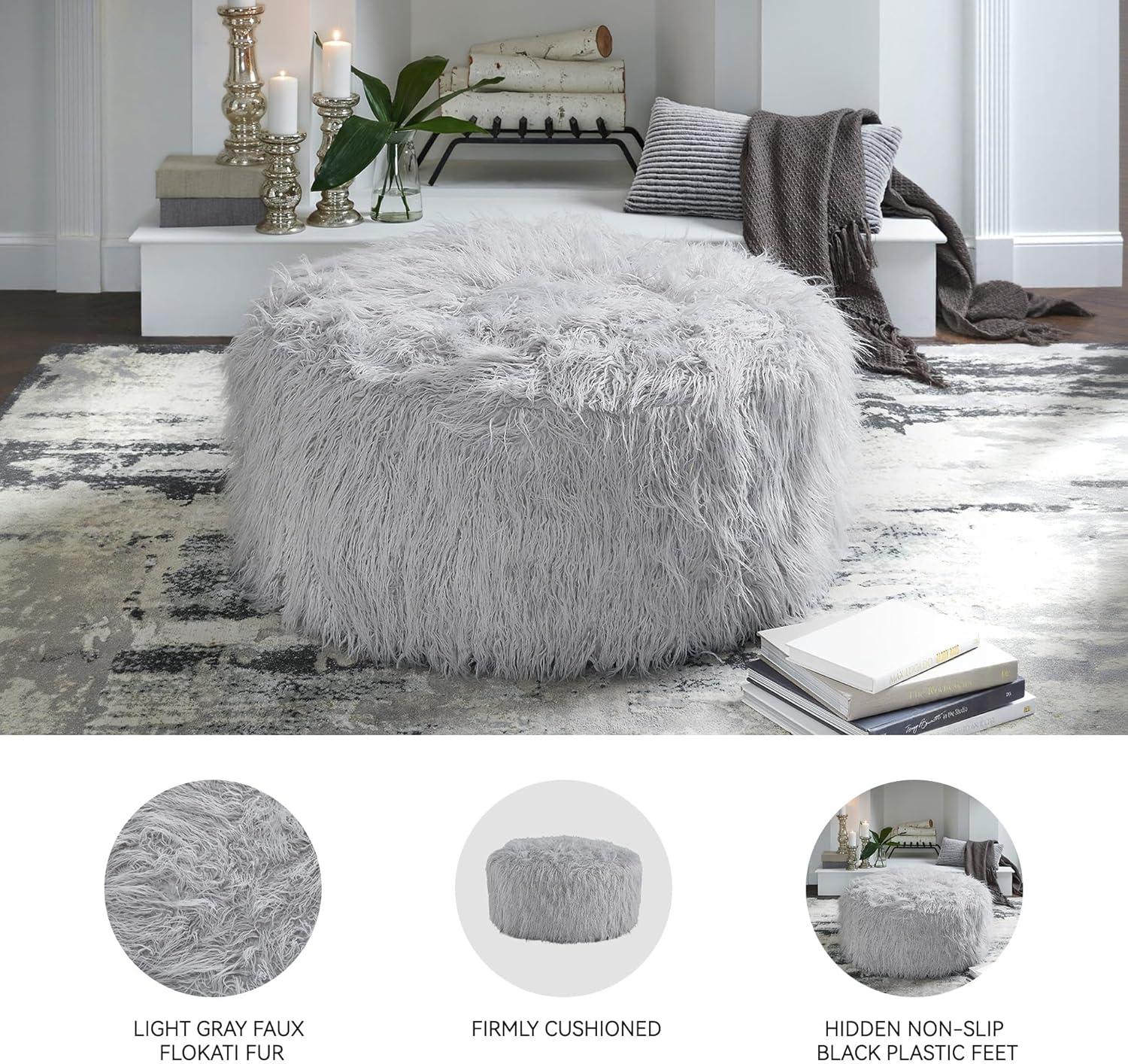 imageSignature Design by Ashley Galice Casual Faux Fur Oversized Accent Ottoman Light GrayLight Gray