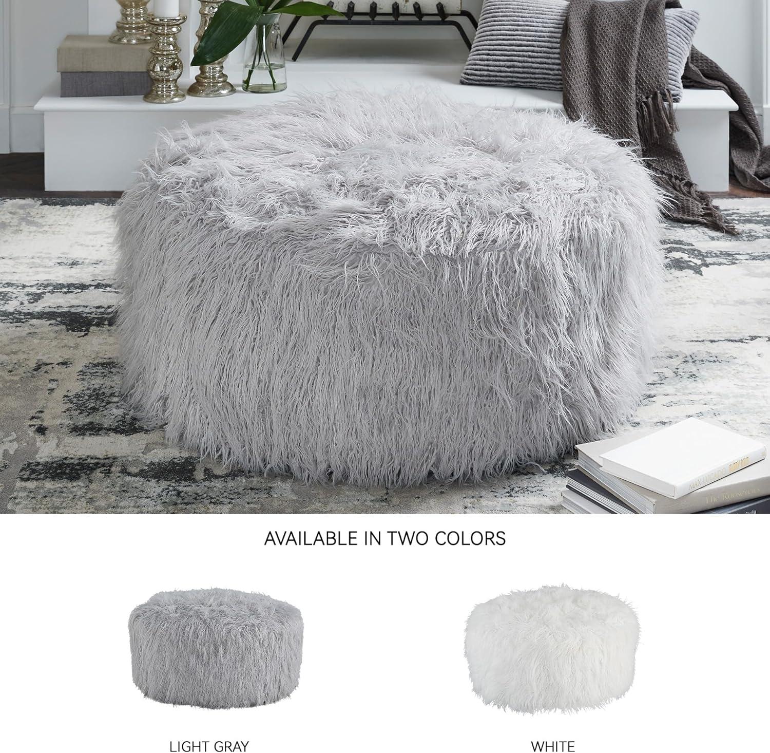 imageSignature Design by Ashley Galice Casual Faux Fur Oversized Accent Ottoman Light GrayLight Gray