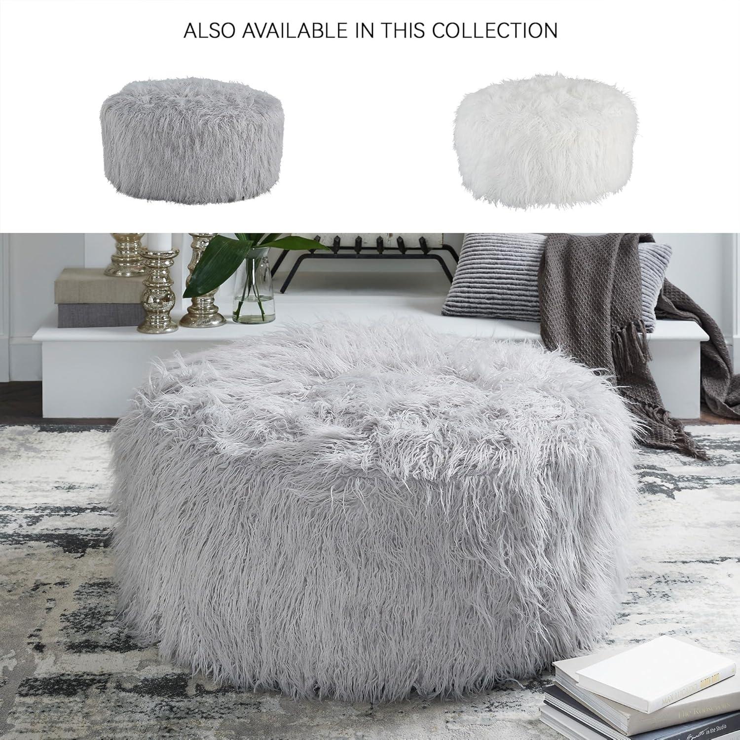 imageSignature Design by Ashley Galice Casual Faux Fur Oversized Accent Ottoman Light GrayLight Gray