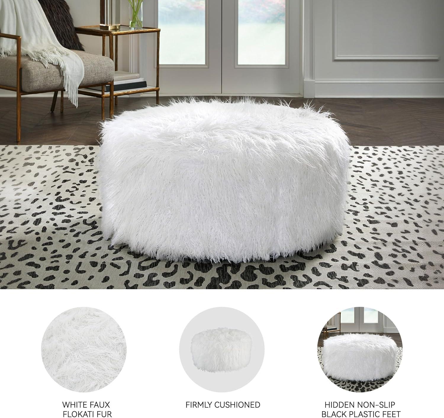 imageSignature Design by Ashley Galice Casual Faux Fur Oversized Accent Ottoman Light GrayWhite