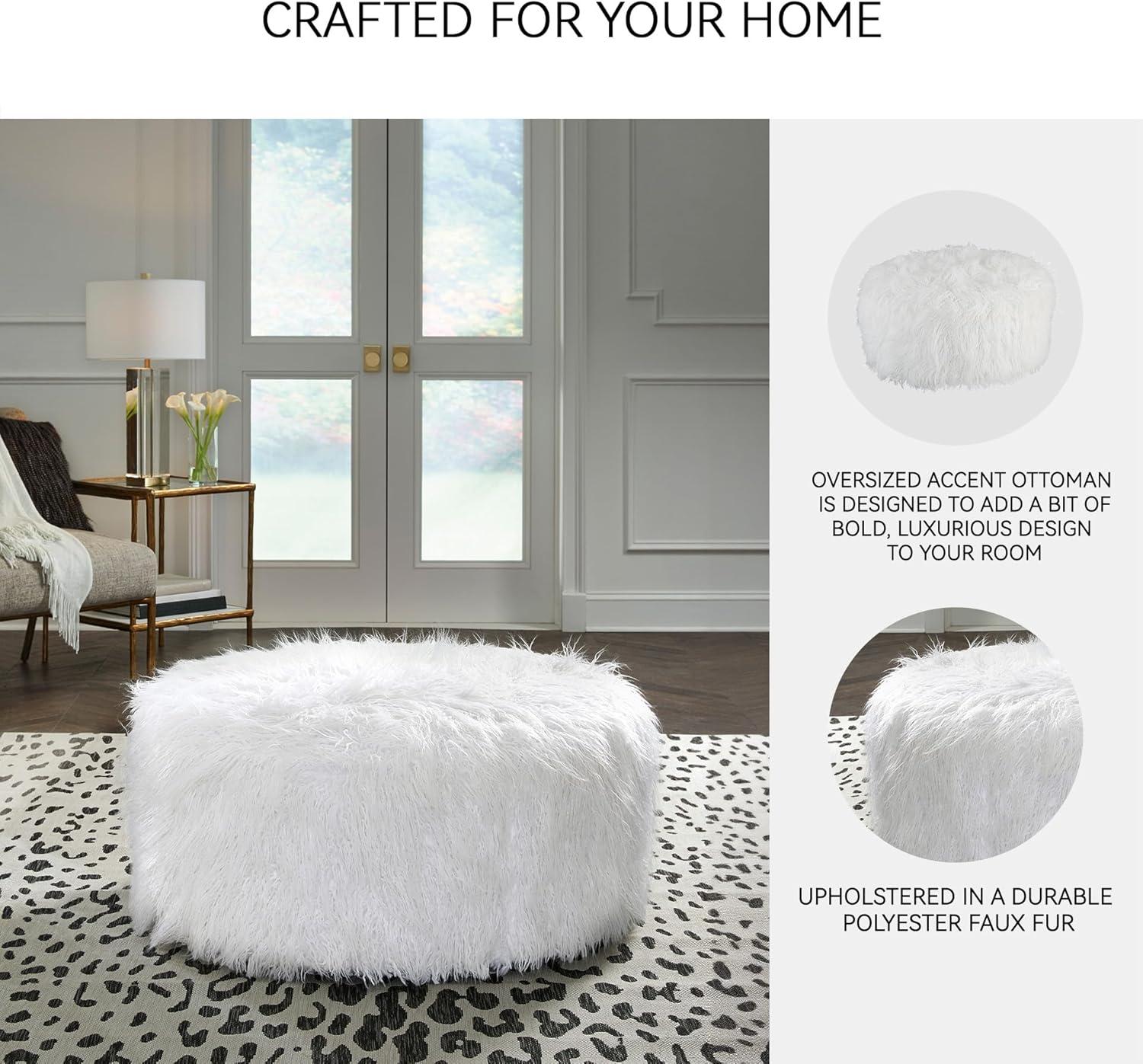 imageSignature Design by Ashley Galice Casual Faux Fur Oversized Accent Ottoman Light GrayWhite