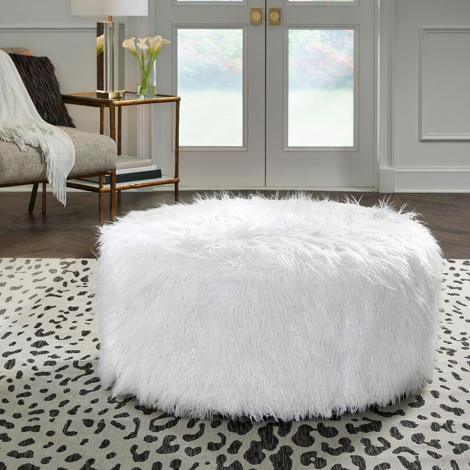 imageSignature Design by Ashley Galice Casual Faux Fur Oversized Accent Ottoman Light GrayWhite