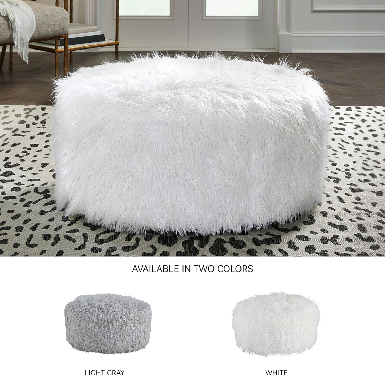 imageSignature Design by Ashley Galice Casual Faux Fur Oversized Accent Ottoman Light GrayWhite