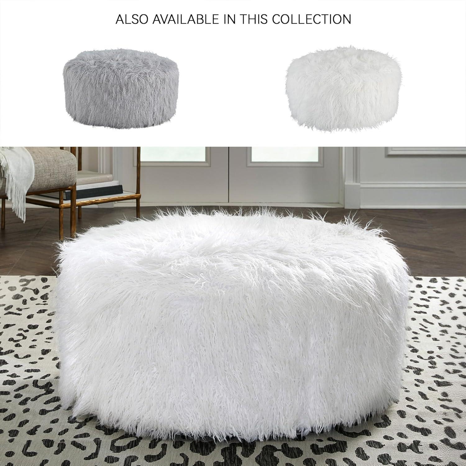imageSignature Design by Ashley Galice Casual Faux Fur Oversized Accent Ottoman Light GrayWhite