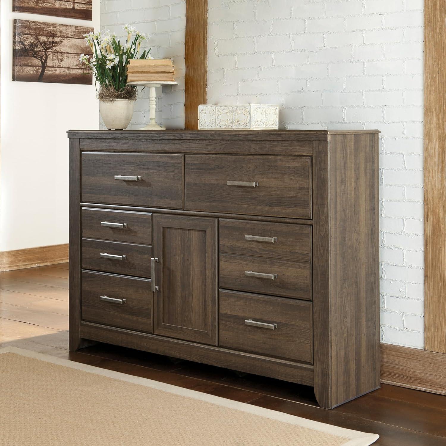 imageSignature Design by Ashley Juararo Rustic 6 Drawer Dresser with 1 Cabinet ampamp Adjustable Shelf Dark Brown