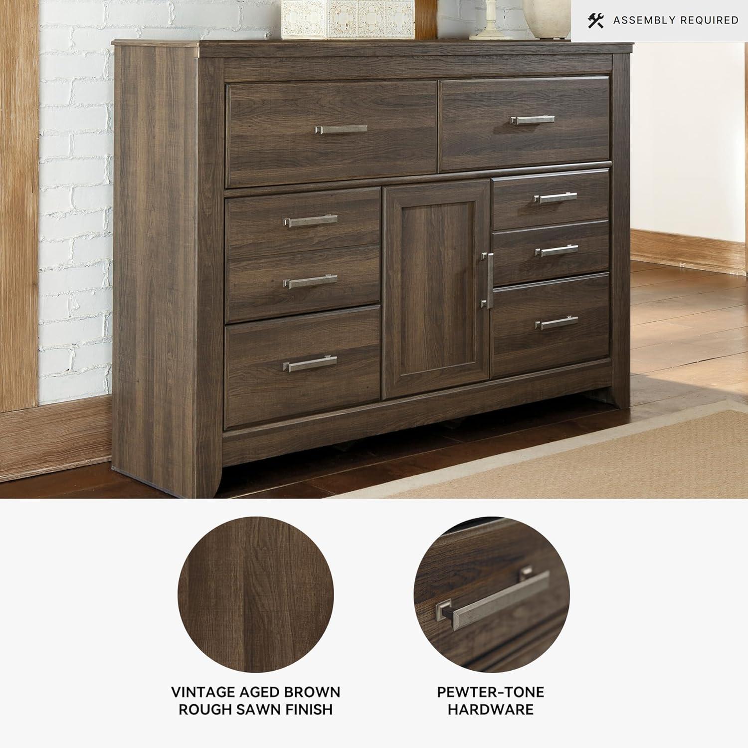 imageSignature Design by Ashley Juararo Rustic 6 Drawer Dresser with 1 Cabinet ampamp Adjustable Shelf Dark Brown