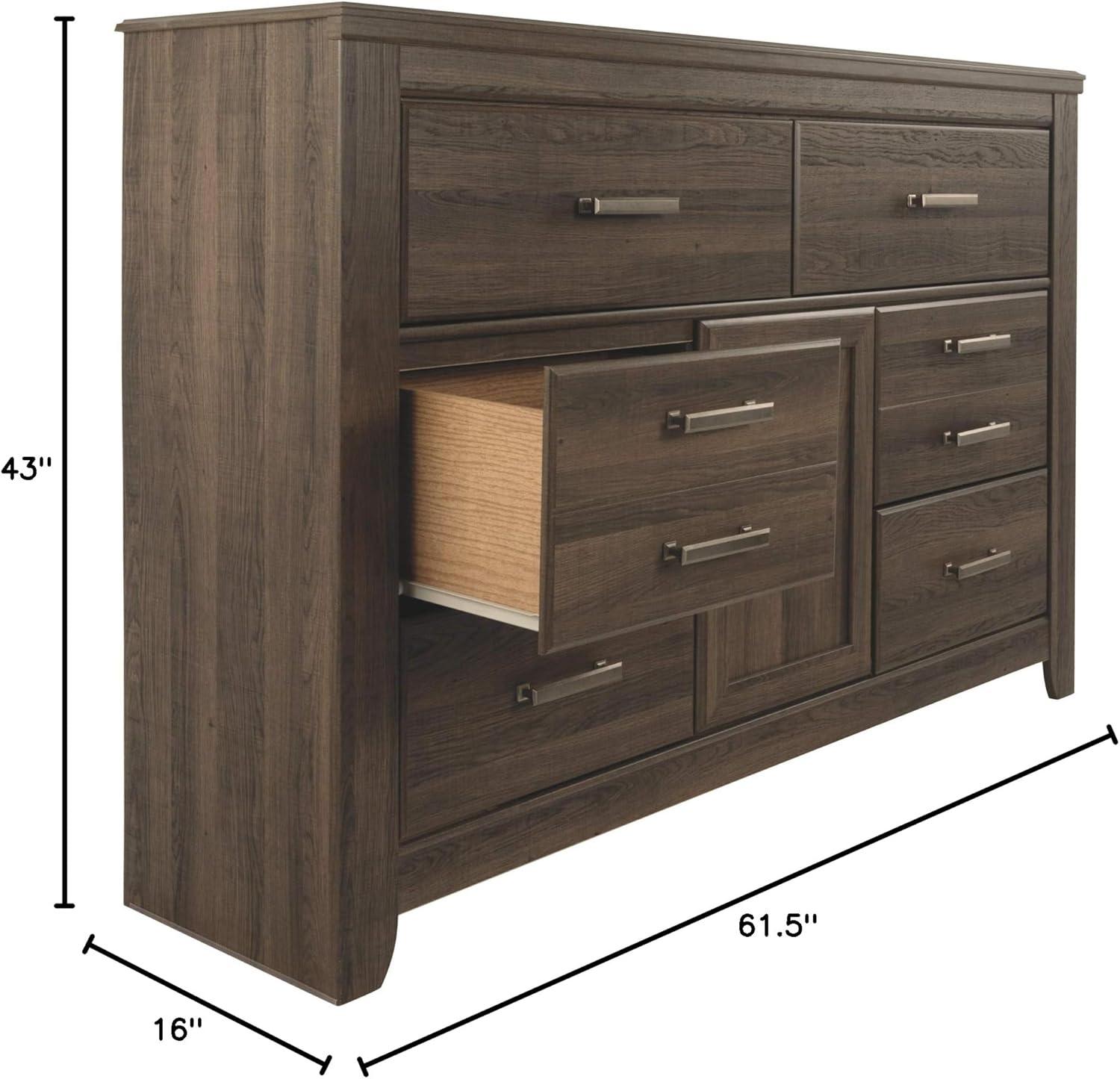 imageSignature Design by Ashley Juararo Rustic 6 Drawer Dresser with 1 Cabinet ampamp Adjustable Shelf Dark Brown