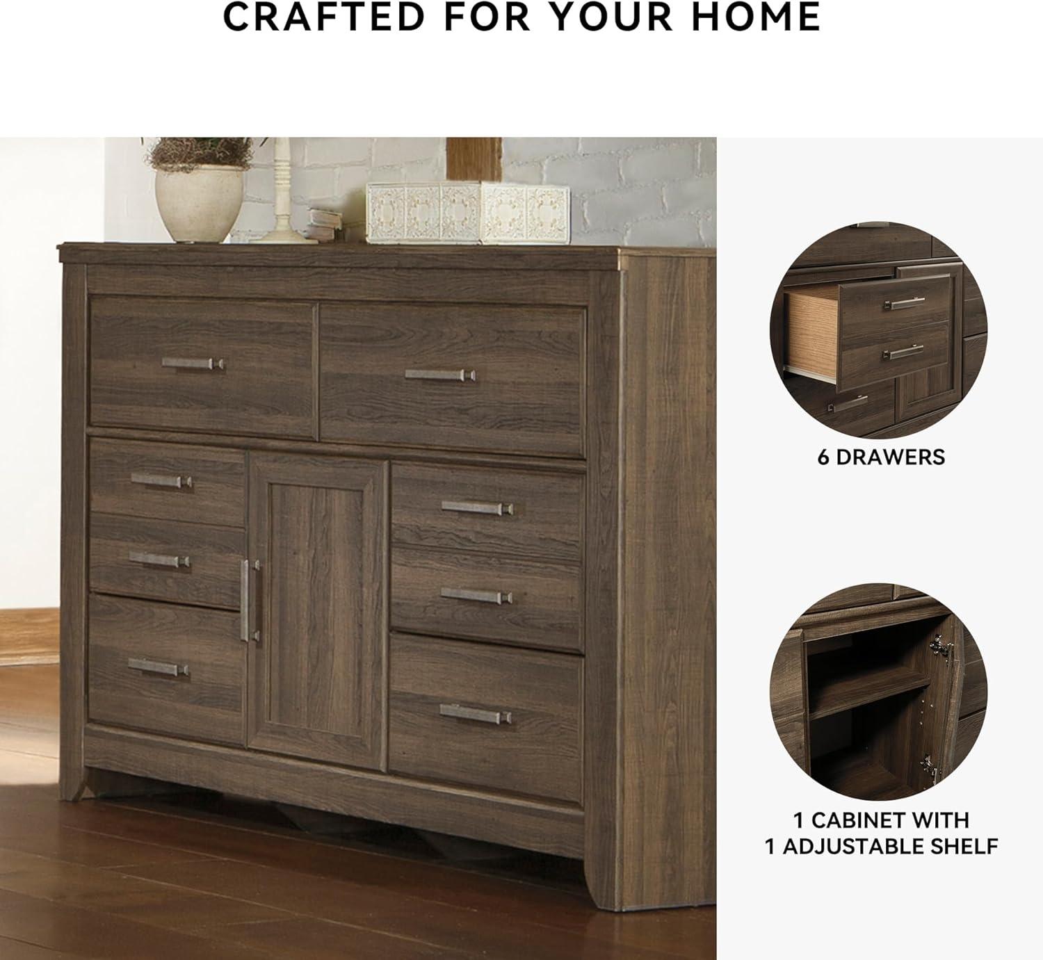 imageSignature Design by Ashley Juararo Rustic 6 Drawer Dresser with 1 Cabinet ampamp Adjustable Shelf Dark Brown