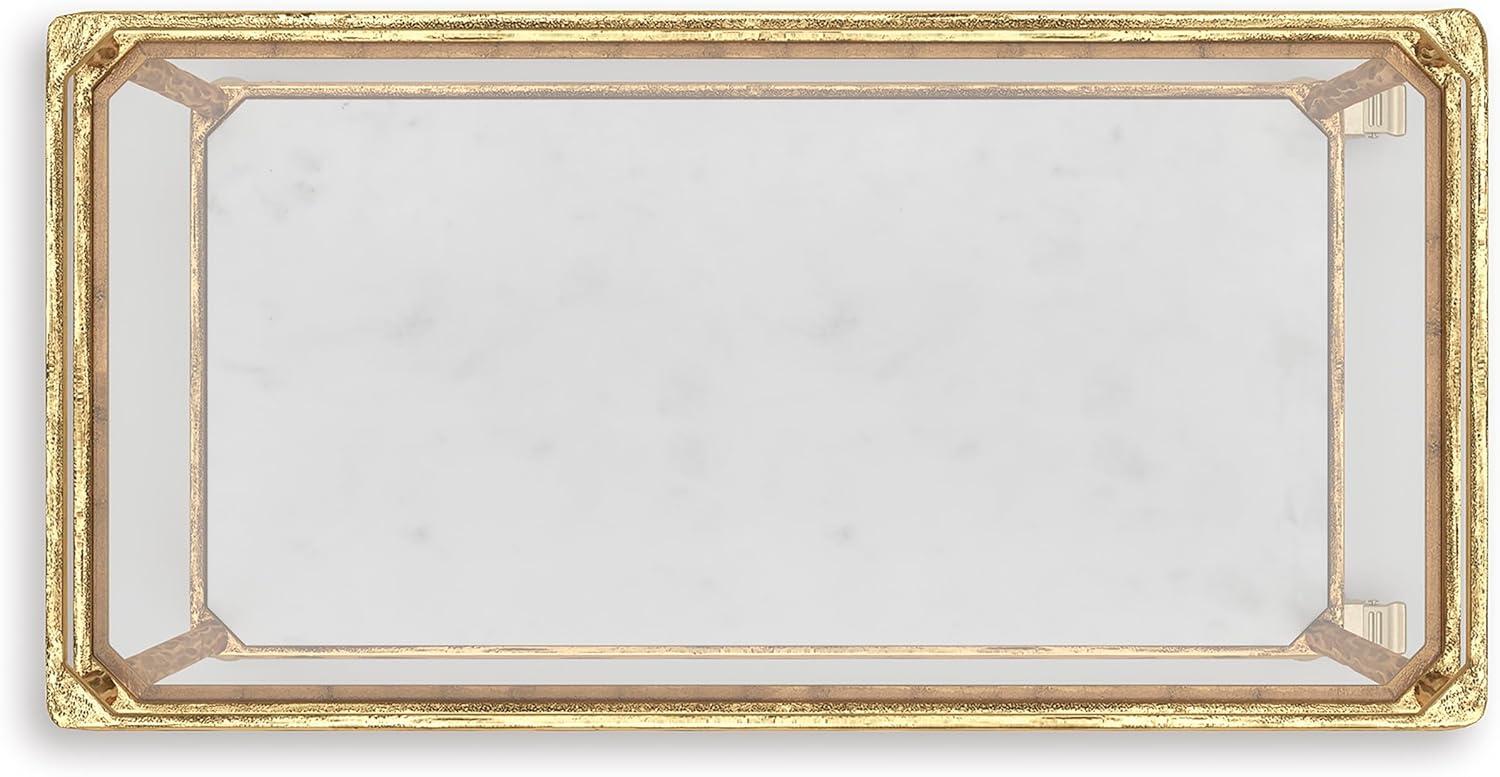 imageSignature Design by Ashley Plattfield Casual Antiqued 2Tier Bar Cart with Casters for Kitchen and Dining Room Metallic ampamp WhiteAntique Gold Finish