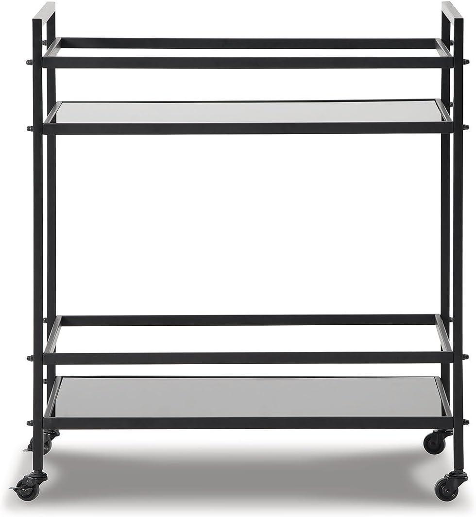 imageSignature Design by Ashley Plattfield Casual Antiqued 2Tier Bar Cart with Casters for Kitchen and Dining Room Metallic ampamp WhiteBlack Tan