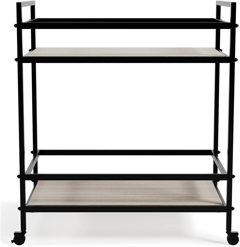 imageSignature Design by Ashley Plattfield Casual Antiqued 2Tier Bar Cart with Casters for Kitchen and Dining Room Metallic ampamp WhiteBlack Glass