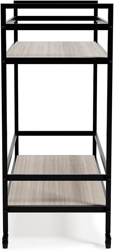 imageSignature Design by Ashley Plattfield Casual Antiqued 2Tier Bar Cart with Casters for Kitchen and Dining Room Metallic ampamp WhiteBlack Glass