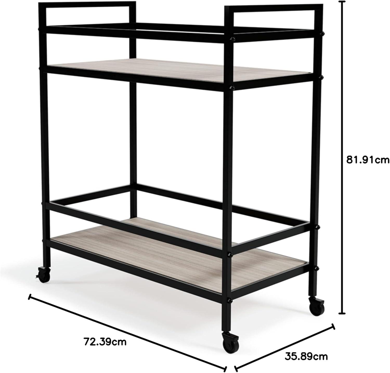 imageSignature Design by Ashley Plattfield Casual Antiqued 2Tier Bar Cart with Casters for Kitchen and Dining Room Metallic ampamp WhiteBlack Glass