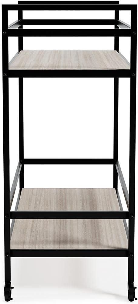 imageSignature Design by Ashley Plattfield Casual Antiqued 2Tier Bar Cart with Casters for Kitchen and Dining Room Metallic ampamp WhiteBlack Glass