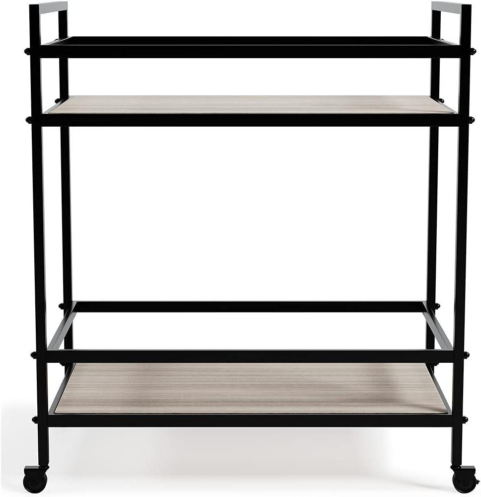 imageSignature Design by Ashley Plattfield Casual Antiqued 2Tier Bar Cart with Casters for Kitchen and Dining Room Metallic ampamp WhiteBlack Glass