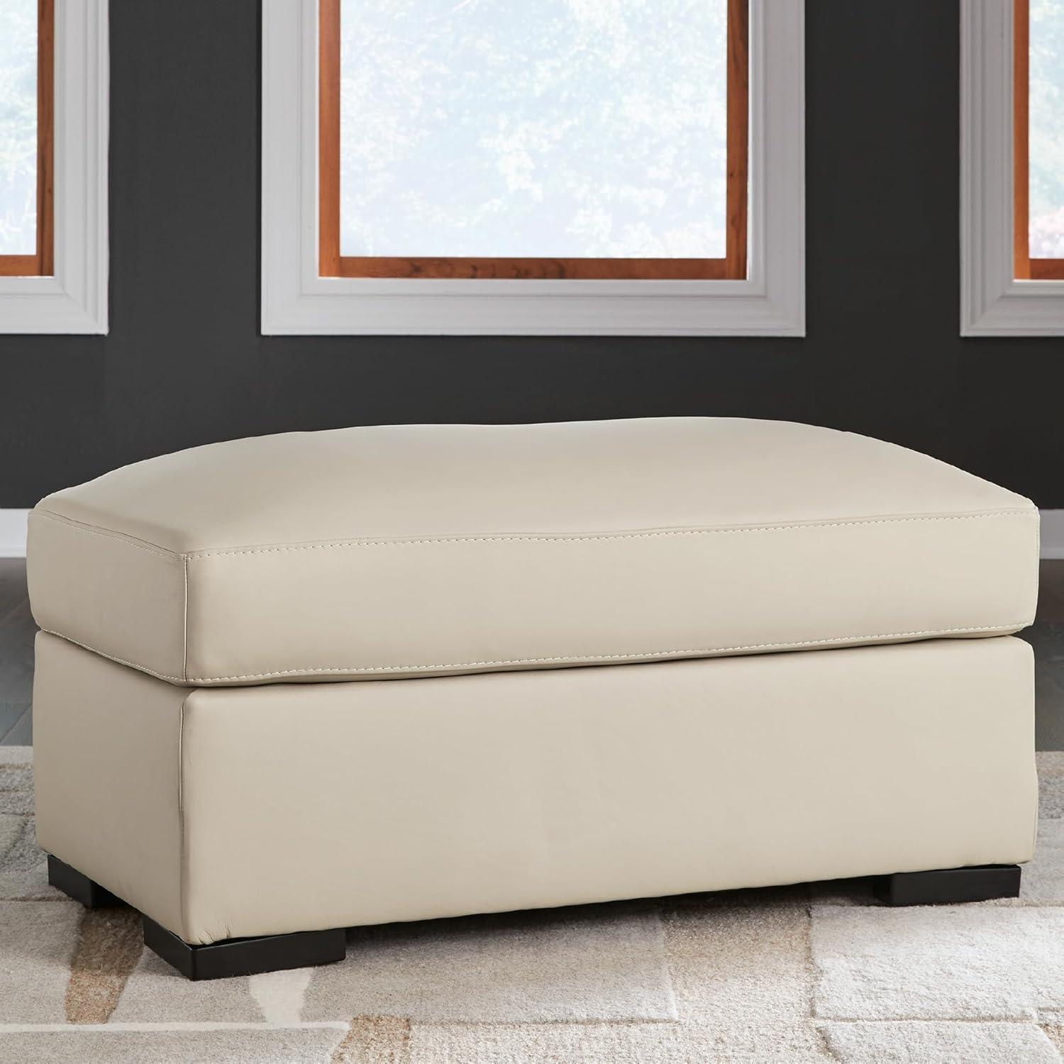 imageSignature Design by Ashley Treasure Trove Contemporary Leather Match Rectangular Ottoman for Living Room Beige