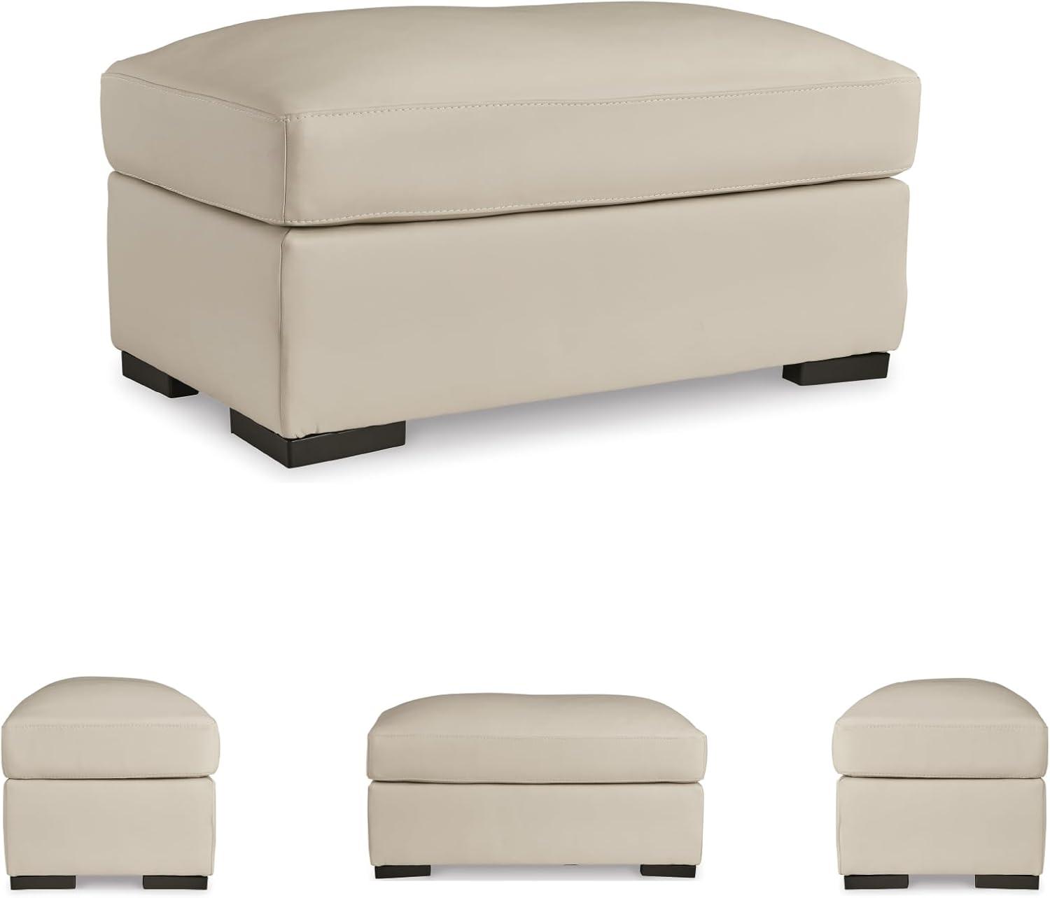 imageSignature Design by Ashley Treasure Trove Contemporary Leather Match Rectangular Ottoman for Living Room Beige