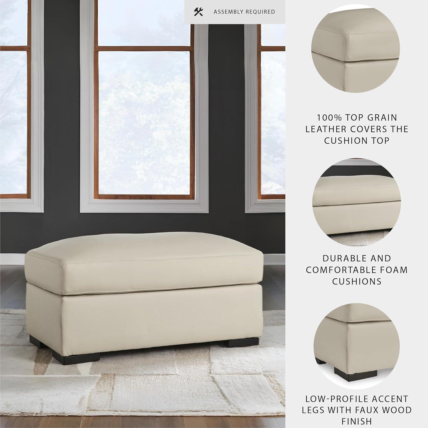 imageSignature Design by Ashley Treasure Trove Contemporary Leather Match Rectangular Ottoman for Living Room Beige