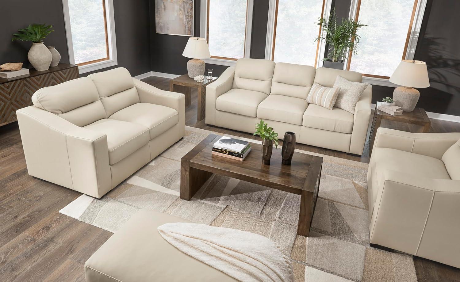 imageSignature Design by Ashley Treasure Trove Contemporary Leather Match Rectangular Ottoman for Living Room Beige