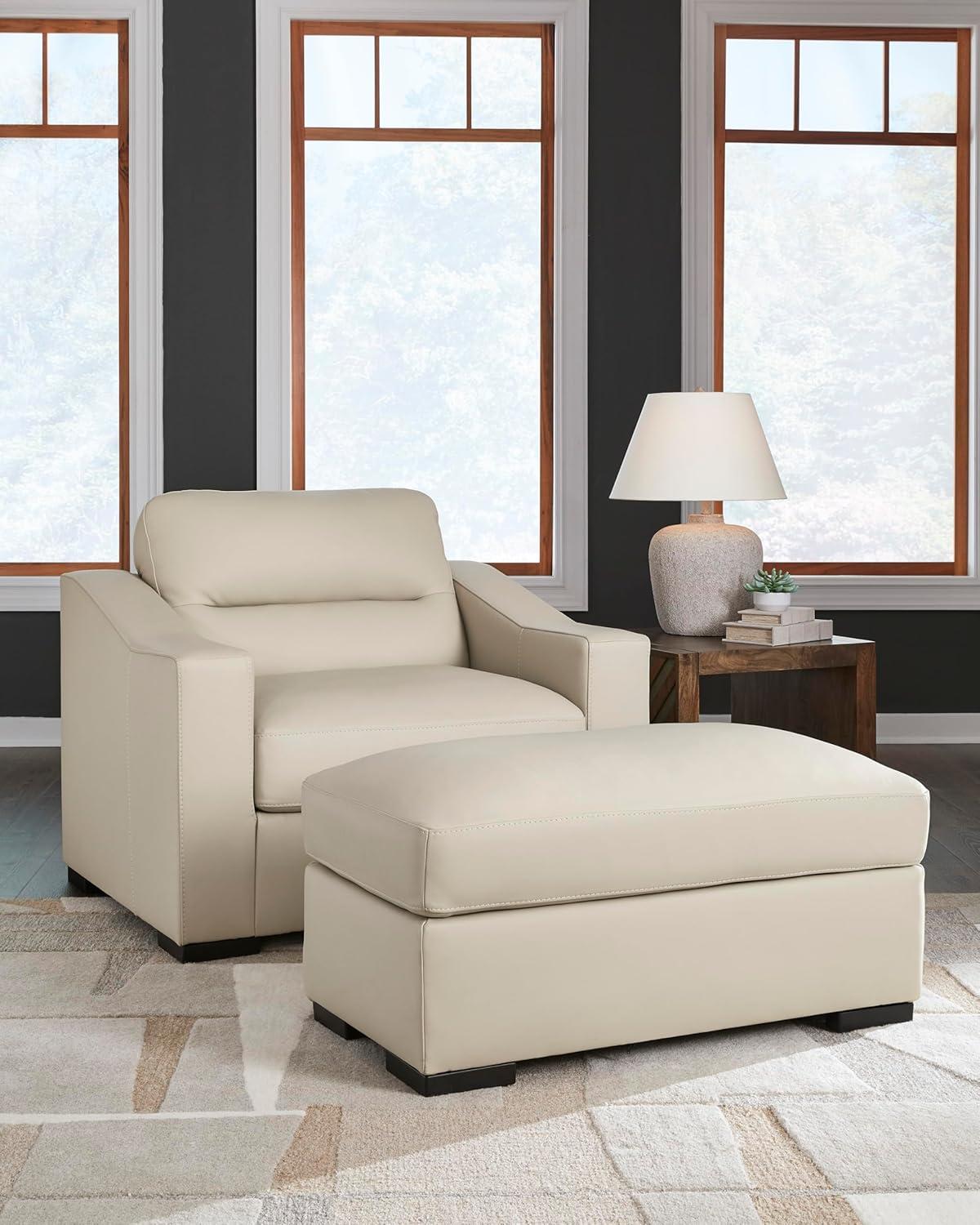 imageSignature Design by Ashley Treasure Trove Contemporary Leather Match Rectangular Ottoman for Living Room Beige