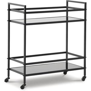 Signature Design by Ashley Plattfield Casual Antiqued 2-Tier Bar Cart with Casters, for Kitchen and Dining Room, Metallic & White(Black & Tan)