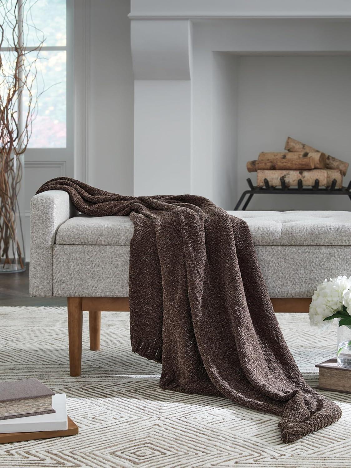 imageSignature Design by Ashley Anawood Farmhouse Washable Knitted Throw with Border Edge Dark BrownDark Brown