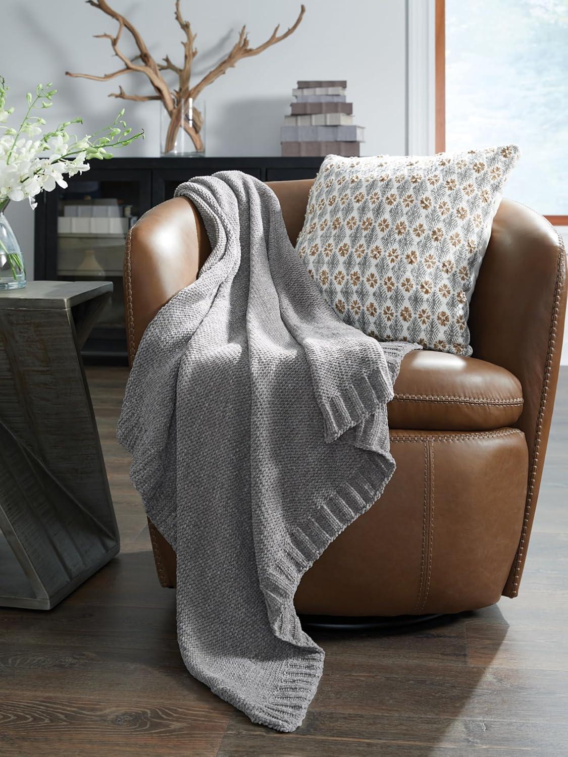 imageSignature Design by Ashley Anawood Farmhouse Washable Knitted Throw with Border Edge Dark BrownLight Gray
