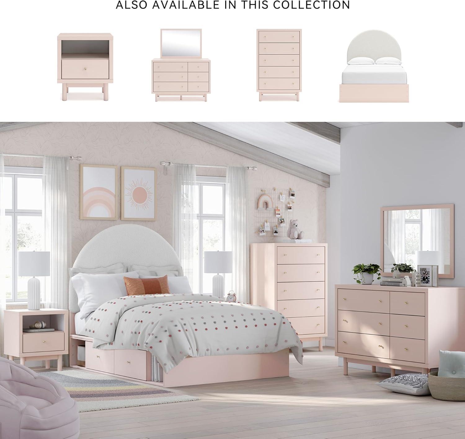 imageSignature Design by Ashley Birkmore MidCentury Modern 6Drawer Dresser with Floral Pattern Easy Glide and Safety Stop for Bedroom Light BrownBlush