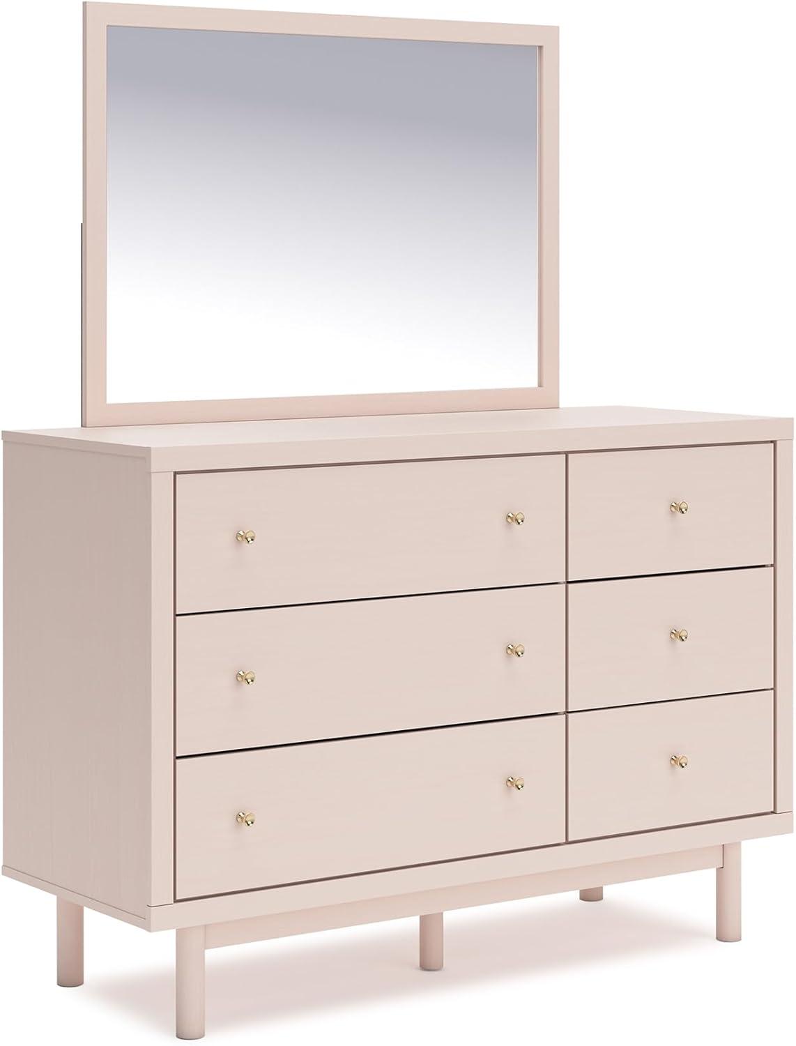 imageSignature Design by Ashley Birkmore MidCentury Modern 6Drawer Dresser with Floral Pattern Easy Glide and Safety Stop for Bedroom Light BrownBlush