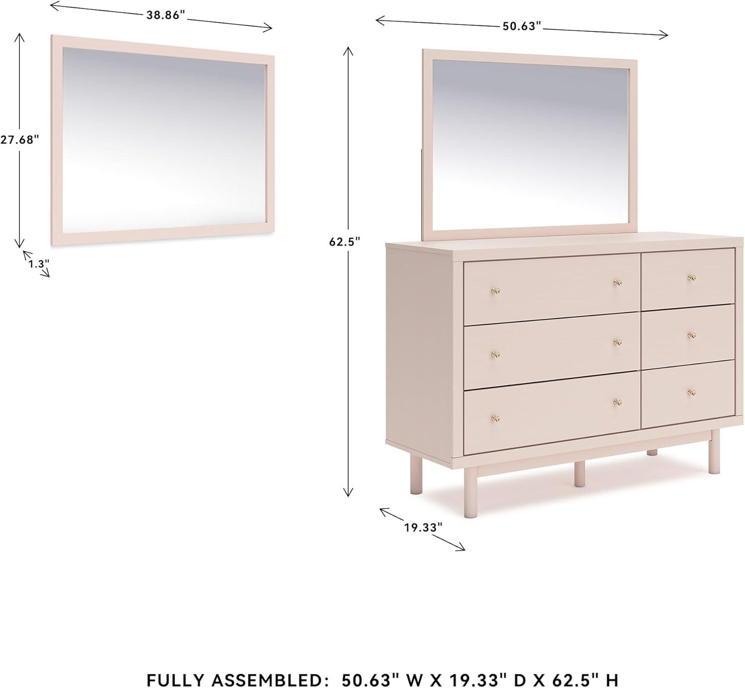imageSignature Design by Ashley Birkmore MidCentury Modern 6Drawer Dresser with Floral Pattern Easy Glide and Safety Stop for Bedroom Light BrownBlush