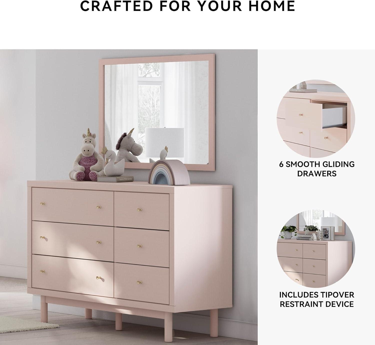 imageSignature Design by Ashley Birkmore MidCentury Modern 6Drawer Dresser with Floral Pattern Easy Glide and Safety Stop for Bedroom Light BrownBlush