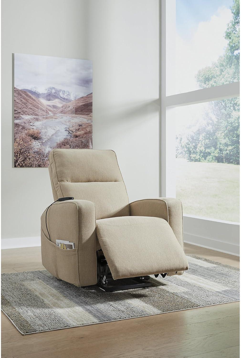 imageSignature Design by Ashley Starganza Modern Stain Resistant Power Lift Recliner with Heat Massage Function and Side Pocket BeigeBeige