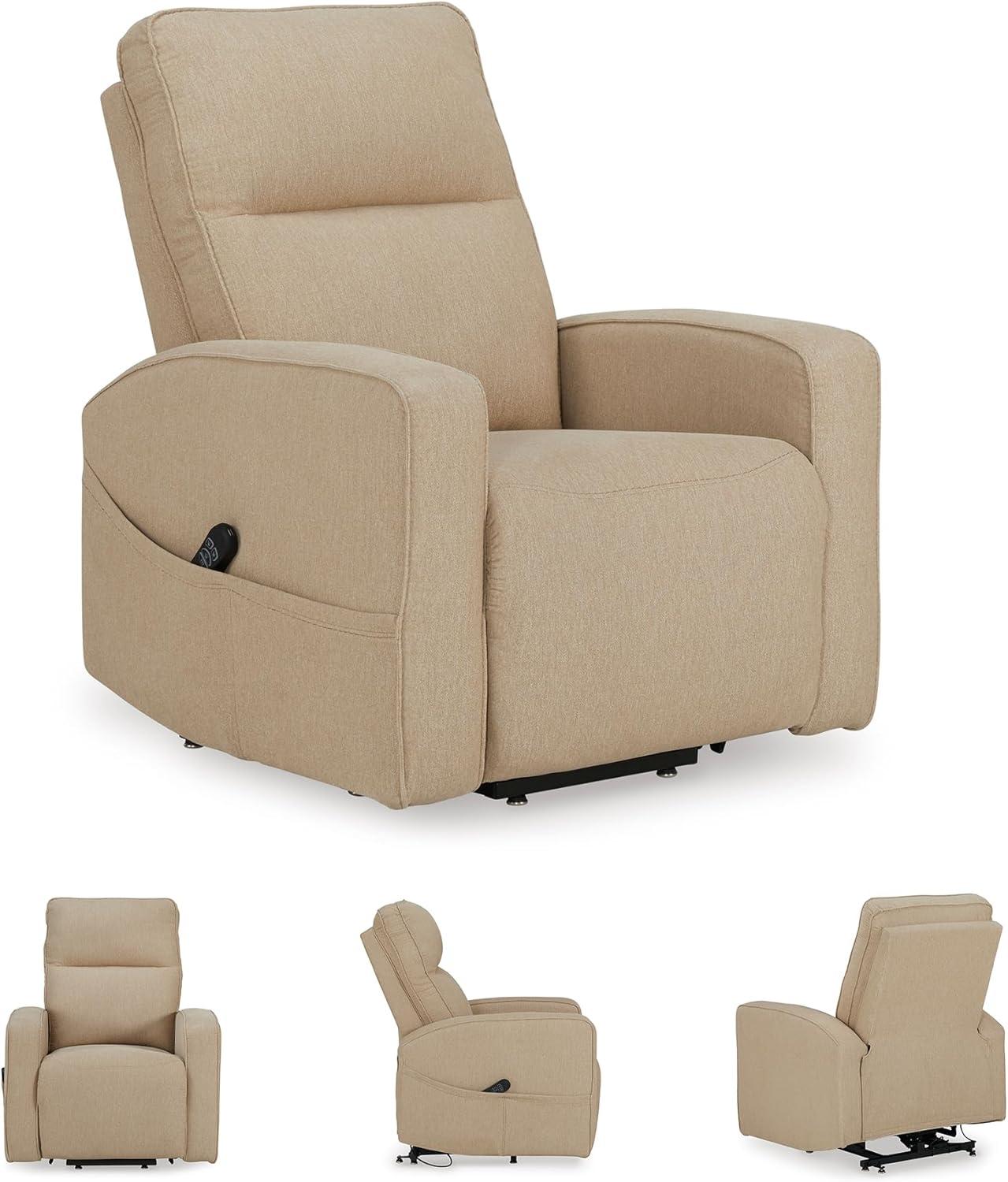 imageSignature Design by Ashley Starganza Modern Stain Resistant Power Lift Recliner with Heat Massage Function and Side Pocket BeigeBeige