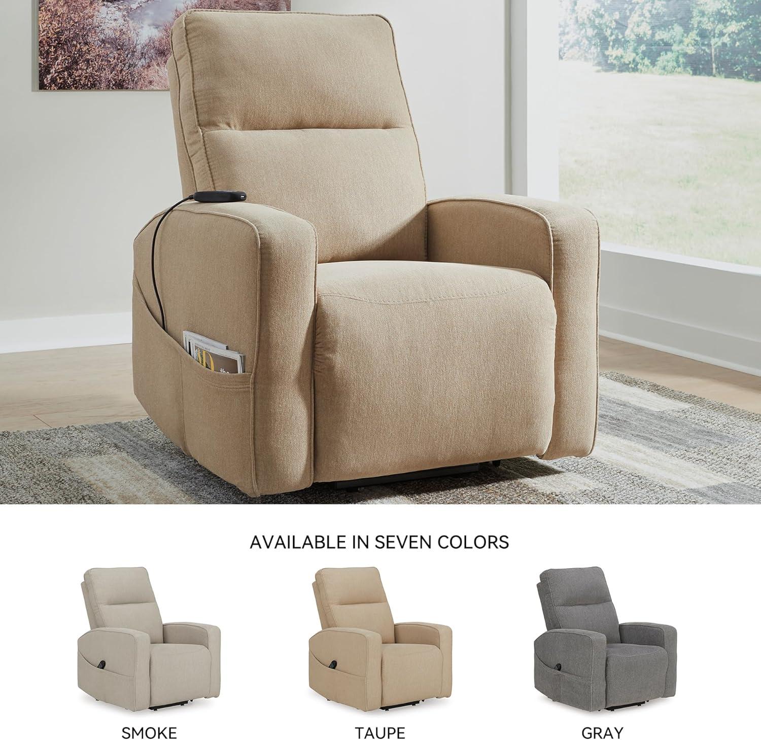 imageSignature Design by Ashley Starganza Modern Stain Resistant Power Lift Recliner with Heat Massage Function and Side Pocket BeigeBeige