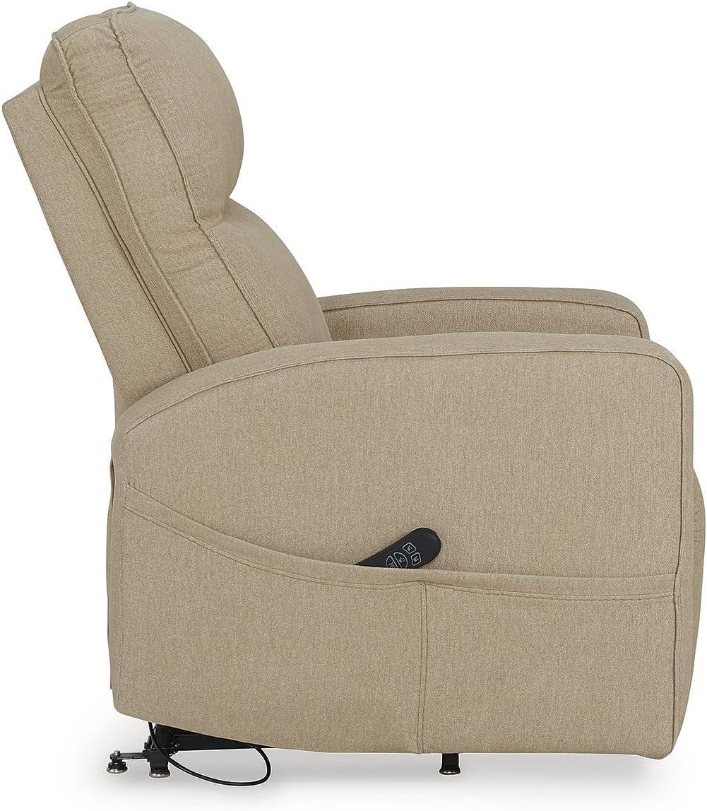 imageSignature Design by Ashley Starganza Modern Stain Resistant Power Lift Recliner with Heat Massage Function and Side Pocket BeigeBeige