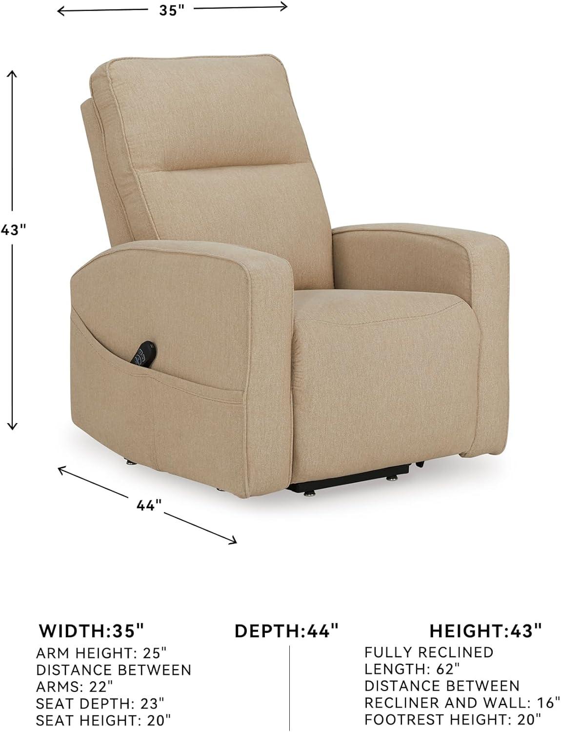 imageSignature Design by Ashley Starganza Modern Stain Resistant Power Lift Recliner with Heat Massage Function and Side Pocket BeigeBeige