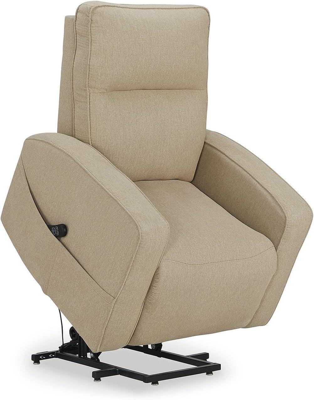 imageSignature Design by Ashley Starganza Modern Stain Resistant Power Lift Recliner with Heat Massage Function and Side Pocket BeigeBeige